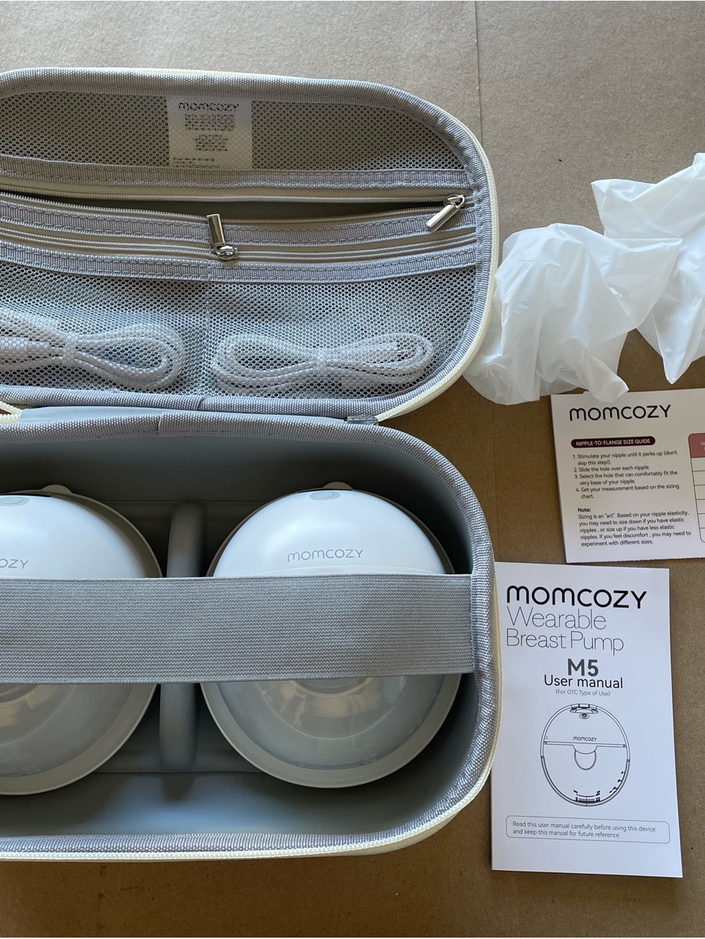 Momcozy M5 Double Electric Wearable Breast Pump Full Set with Case & Accessories